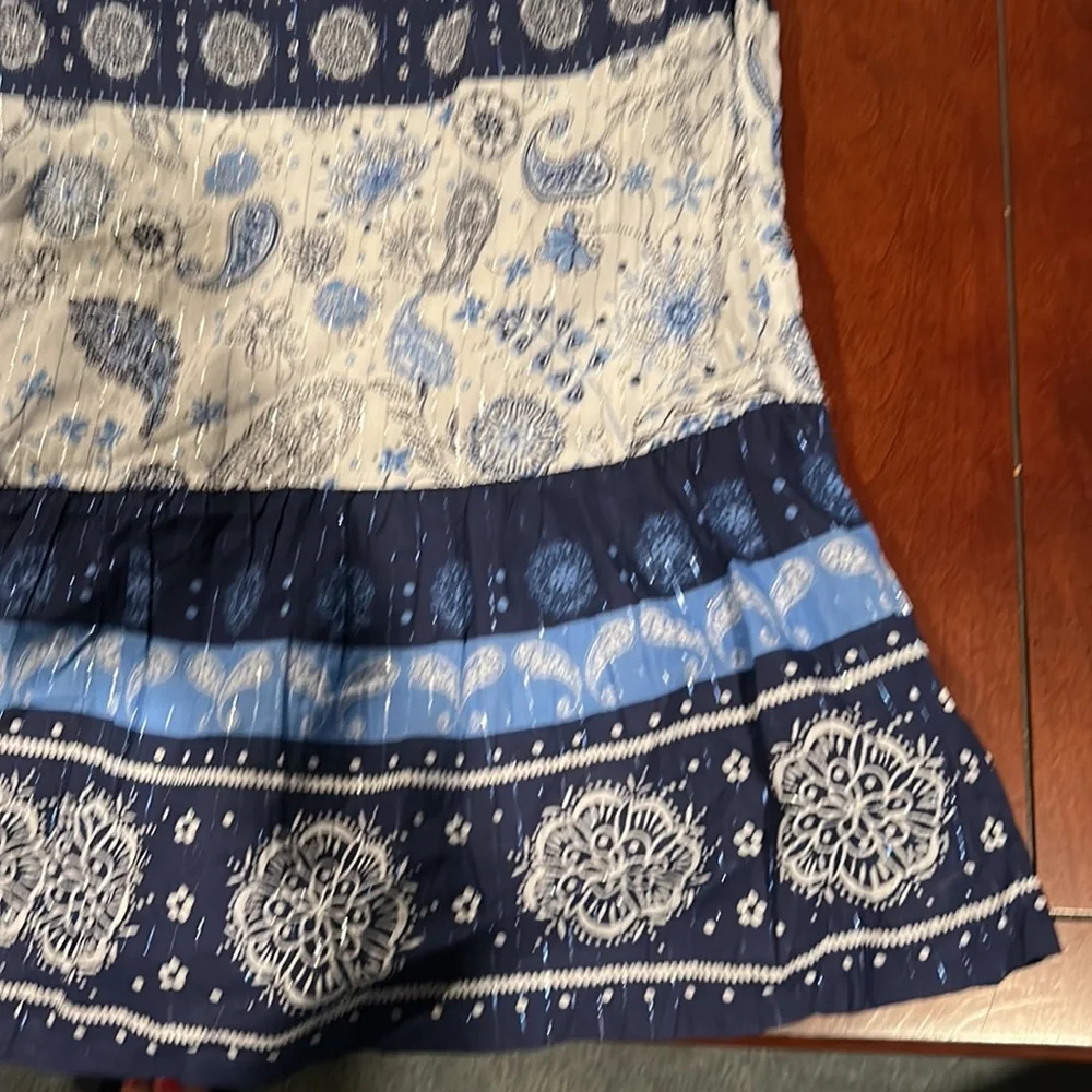 NWT Justice Maxi Dress Blue White Silver Metallic Stretchy Bodice Size 20